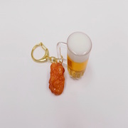 Beer (mini) & Kara-age (Boneless Fried Chicken) (small) Keychain - Fake Food Japan