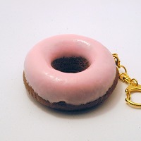 Strawberry Frosted Chocolate Doughnut Keychain - Fake Food Japan