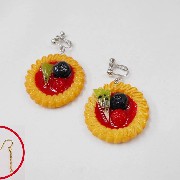 Strawberry Sauce-Filled Kiwi, Raspberry & Blueberry Cookie Pierced Earrings - Fake Food Japan