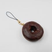 Chocolate Frosted Chocolate Doughnut (small) Cell Phone Charm/Zipper Pull - Fake Food Japan