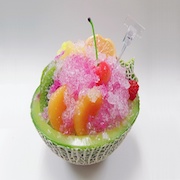 Melon Kakigori (Snow Cone/Shaved Ice) with Strawberry Sauce Replica - Fake Food Japan