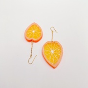 Orange Slice (Heart-Shaped) Pierced Earrings - Fake Food Japan