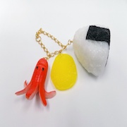 Sausage (Mouthless Octopus-Shaped), Onigiri (Rice Ball) (medium) & Pickled Japanese Radish Bag Charm - Fake Food Japan